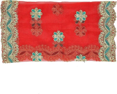 Pink Large Work Chunari Netted Cloth Pooja Chunari (Size :- 18 Inches x 38 Inches) Chunni Puja Indian Traditional Festival Decoration MATA Ki Chunri for Statue Chowki Aasan Mat Posters Frame in Saudi Arabia