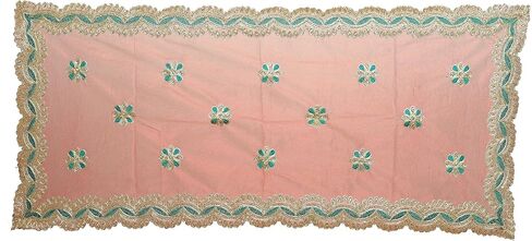 Pink Large Work Chunari Netted Cloth Pooja Chunari (Size :- 18 Inches x 38 Inches) Chunni Puja Indian Traditional Festival Decoration MATA Ki Chunri for Statue Chowki Aasan Mat Posters Frame in Saudi Arabia