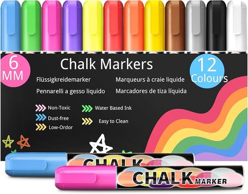 Window Chalk Markers for Glass Washable – 8 Colors Jumbo Liquid Chalk Markers with 10mm Tips, Car Paint Pen Window Markers for Chalkboard Paint, Blackboard, Auto Windshield, Glass, Mirrors, Poster in Saudi Arabia