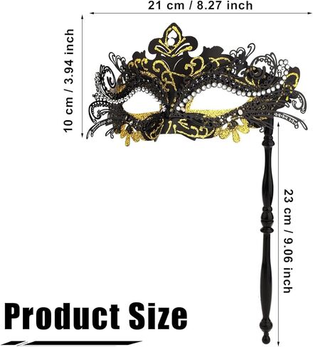 LUTER Masquerade Mask with Stick, Masquerade Mask Women Venetian Halloween Costume Mask Mardi Gras Party Masquerade Mask for Women Costume (White Gold) in Saudi Arabia