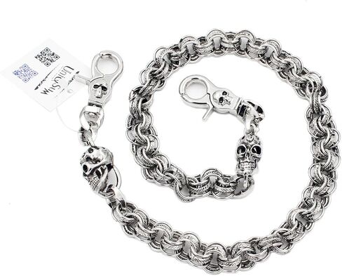 Uniqsum Fire Skull charm Vintage Ring links wallet chain Biker Key chains (Gun-Metal) in Saudi Arabia