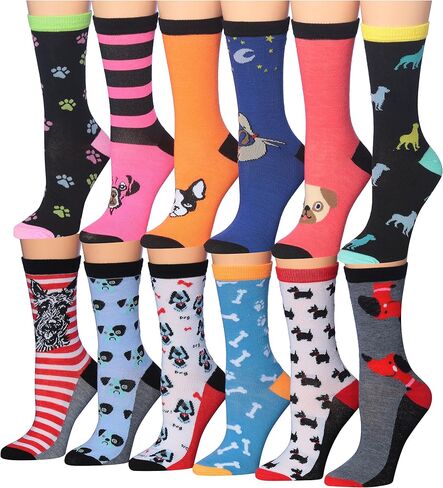 جوارب نسائية من Tipi Toe مكونة من 12 زوجًا من تعابير الوجه المجردة بألوان دافئة ورائعة وأزرق سماوي وأخضر داكن وخفيف الوزن، CR188-T1 in Saudi Arabia