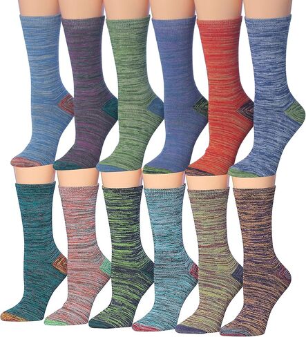 جوارب نسائية من Tipi Toe مكونة من 12 زوجًا من تعابير الوجه المجردة بألوان دافئة ورائعة وأزرق سماوي وأخضر داكن وخفيف الوزن، CR188-T1 in Saudi Arabia