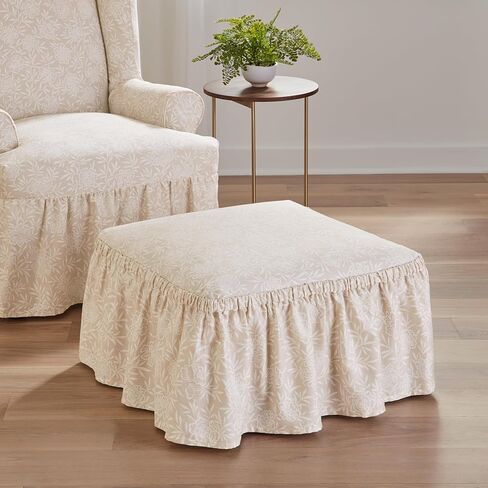 SureFit Essential Twill Ruffled Loveseat Slipcovers, Loveseat Cover with Cotton Printed One-Piece Design and Ruffled Skirt, Machine Washable Love Seat Cover, Neutral Floral in Saudi Arabia