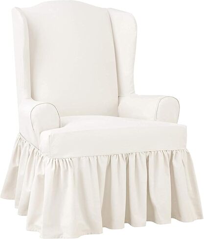 SureFit Essential Twill Ruffled Loveseat Slipcovers, Loveseat Cover with Cotton Printed One-Piece Design and Ruffled Skirt, Machine Washable Love Seat Cover, Neutral Floral in Saudi Arabia