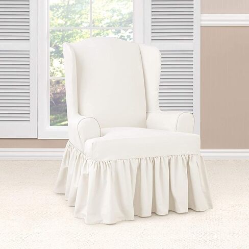 SureFit Essential Twill Ruffled Loveseat Slipcovers, Loveseat Cover with Cotton Printed One-Piece Design and Ruffled Skirt, Machine Washable Love Seat Cover, Neutral Floral in Saudi Arabia