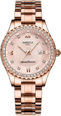 NIBOSI Women's Watches Analog Quartz Diamond Rose Gold Watch for Ladies Stylish Water-Resistant Stainless Steel Dress Watch Calendar in Saudi Arabia