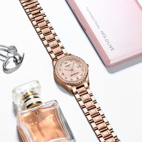 NIBOSI Women's Watches Analog Quartz Diamond Rose Gold Watch for Ladies Stylish Water-Resistant Stainless Steel Dress Watch Calendar in Saudi Arabia