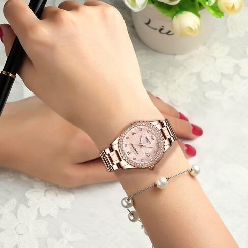 NIBOSI Women's Watches Analog Quartz Diamond Rose Gold Watch for Ladies Stylish Water-Resistant Stainless Steel Dress Watch Calendar in Saudi Arabia