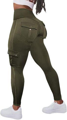 Flamingals Butt Lifting Leggings with Flap Pockets Workout Cargo Leggings for Women Orange S in Saudi Arabia