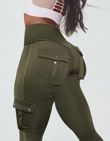 Flamingals Butt Lifting Leggings with Flap Pockets Workout Cargo Leggings for Women Orange S in Saudi Arabia