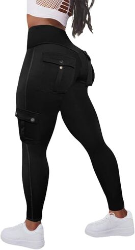 Flamingals Butt Lifting Leggings with Flap Pockets Workout Cargo Leggings for Women Orange S in Saudi Arabia