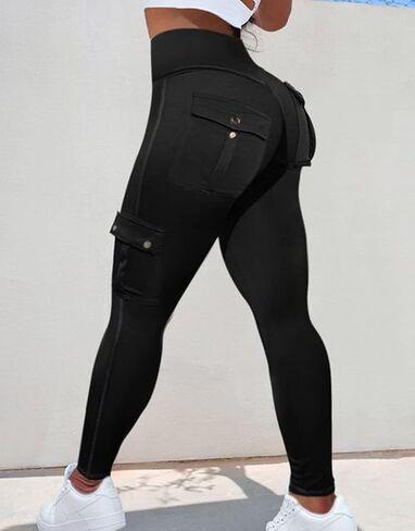 Flamingals Butt Lifting Leggings with Flap Pockets Workout Cargo Leggings for Women Orange S in Saudi Arabia