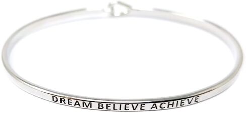 Inspirational I CAN & I Will Message Engraved Thin Cuff Bangle Hook Bracelet (I CAN & I Will-Rosegold, Brass) in Saudi Arabia