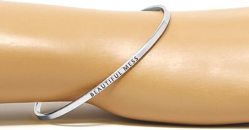 Inspirational I CAN & I Will Message Engraved Thin Cuff Bangle Hook Bracelet (I CAN & I Will-Rosegold, Brass) in Saudi Arabia