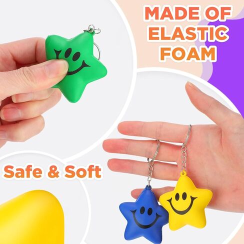 24 Pcs Star Stress Ball Keychains Smile Face Mini Foam Balls for Kids Valentine Classroom Exchange Gifts Adults School Carnival Classroom Student Rewards Party Bag Fillers (Colorful) in Kuwait
