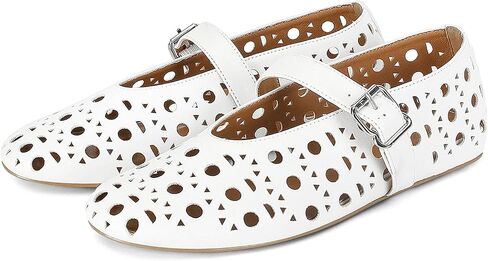 MICIFA Ballet Flats for Women with Buckle Strap Mesh Perforated Metal Studded Mary Jane Comfortable Ballerina Flat Shoes Metallic in Saudi Arabia