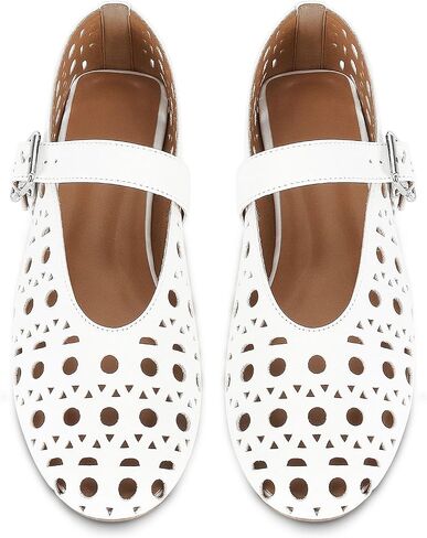 MICIFA Ballet Flats for Women with Buckle Strap Mesh Perforated Metal Studded Mary Jane Comfortable Ballerina Flat Shoes Metallic in Saudi Arabia