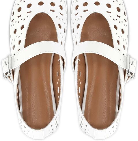 MICIFA Ballet Flats for Women with Buckle Strap Mesh Perforated Metal Studded Mary Jane Comfortable Ballerina Flat Shoes Metallic in Saudi Arabia