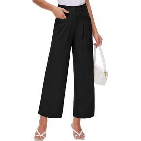 سروال Genhoo واسع الساق للنساء، بنطلون كاجوال للعمل عالي الخصر، بخصر مطاطي في الخلف، سروال Palazzo in Kuwait