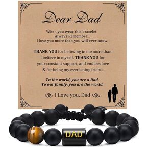 هدايا الأب للرجال أساور مطرزة - سوار من الخرز الحجري الطبيعي قابل للتعديل للرجال مجوهرات عصرية، هدية عيد ميلاد عيد الميلاد للأب من ابنة الابن والزوجة، فكرة هدية لأفضل الأب الأب الأب بابا in Kuwait