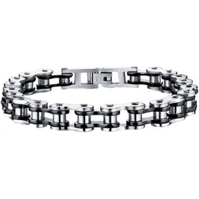 Mens Masculine Womens Stainless Steel Motorcycle Bike Biker Bicycle Link Chain Eternity Black Yellow White Silver Polished Sturdy Bracelet Wide 12mm L 8.25''