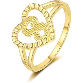 RLMOON Gold Initial Ring for Women Vintage Initial Heart Love Ring Non Tarnish 14K Gold Plated Personalized Carved Letter Statement Ring Size 6-10 Jewelry Gifts