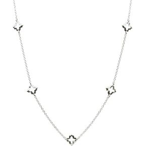 Sterling Silver Station Clover Quatrefoil Link Long Cable Chain Necklace Italy 23"
