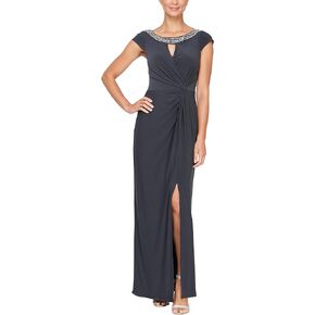 Alex Evenings Women's Long Cap Sleeve Dress with Cutout (Petite and Regular Sizes) in Kuwait