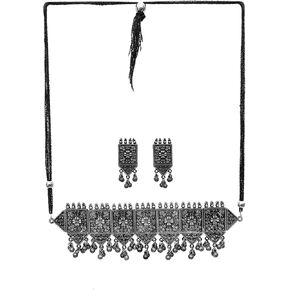 عقد زفاف من الفضة المؤكسدة العتيقة السوداء البولندية باجراس غونغرو، مجوهرات للنساء والفتيات، 19 سم، معدن، بدون احجار كريمة in Kuwait