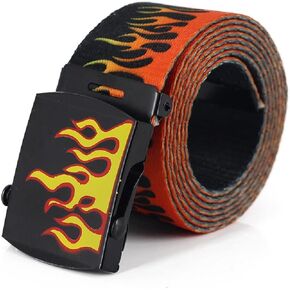 AIBEARTY Unisex Flame Print Nylon Webbing Belts Fashion Metal Buckle Waist Belt for Women Men Kids Jeans Shorts Pants
