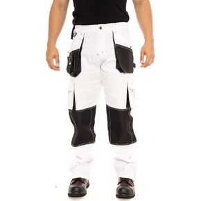 Juicy Trendz White Pants for Men Construction Decorators Painters Pants Relaxed Fit Double Knee Work Utility Trousers