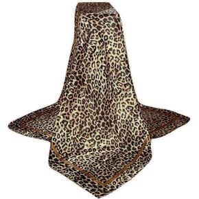 Large Square Black Tan Beige Brown Leopard Cheetah Animal Print Polyester Silk Scarf Women's Scarves Hijab Shawl Pashmina Headband Bandana 36" x 36" inches (3' Feet!) Square