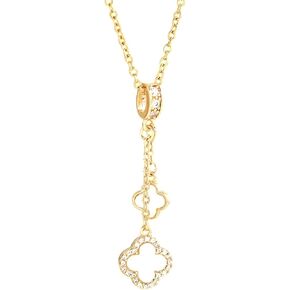 Gold Plated Clover Leaf Pendant Necklace with CZ Beads (Golden)