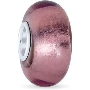 Translucent Solid Jewel Colors Murano Iridescent Glass Charm Bead For Women For Teen .925 Sterling Silver Core Fits European Bracelet