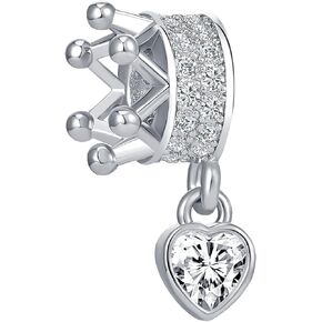 OutstandLong Sparkling Clear Crystal Crown Queen Princess Heart Bead Charms for Mom Pandora Bracelets for Granddaughter Gift New