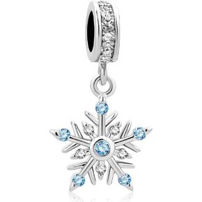 QeenseKc White Shimmering Snowflake Dangle Charm CZ Bead for European Bracelet