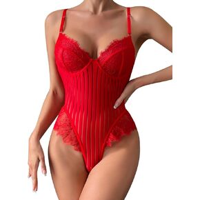 ssyyx Women's Sexy Lace Bodysuit Sheer Mesh Top Corset Bodysuits for Women Going Out Spaghetti Strap Body Suit Shapewear