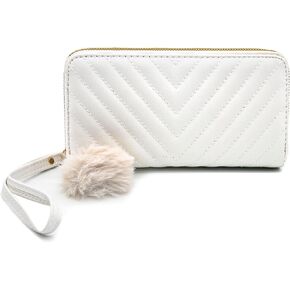 LJCZKA RFID Blocking PU Leather Wallet for Women Large Capacity Double Zipper Pocket With Wristlet Clutch Credit Card Holder (Black)