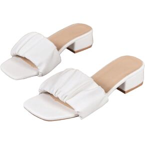 Verdusa Women's Ruched Chunky Heeled Sandals Square Open Toe Mules