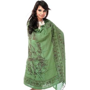 Green Printed Ganesha Prayer Shawl