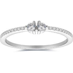 BLOSSOM & HUE Rhodium Plated Sterling Silver 925 Delicate CZ Wedding Band Paved Ring