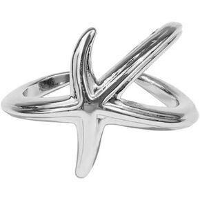 Dtja Simple Starfish Open Wrap Ring for Women Girls Silver Plated Ocean Sea Star Statement Finger Rings Comfort Fit Birthday Holiday Party Jewelry Size 8