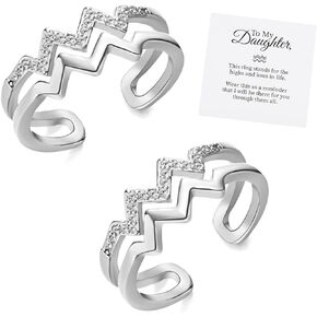To My Daughter Highs and Lows Ring Inspirational Wave Ring Adjustable Opening Wave Pattern Rings Gift for Women Girls