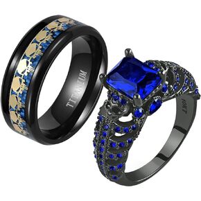 Ringskull 2 Skull Rings His and Hers Couple Rings Skeleton Black Rings Red Cz Womens Wedding Ring Punk Titanium Steel Mens Wedding Bands