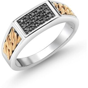Gem Stone King Men's 925 Sterling Silver and 10K Yellow Gold Black Diamond Ring (0.18 Cttw, 6.5MM Width, Available in Size 7,8,9,10,11,12,13)
