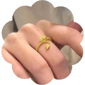 Punk Luck Dragon Ring Dragon Finger Ring Gold Chinese Dragon Ring Dragon's Tail Qiankun Lucky Ring Flying Dragon Knuckle Ring Adjustable Open Ring Jewelry for Women and Girls