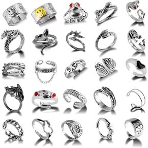 ZHIXUN Open Rings Chain Adjustable Ring for Men Women Girls Punk Vintage Gothic Stackable Frog Snake Dragon Ring Jewelry Set in Saudi Arabia