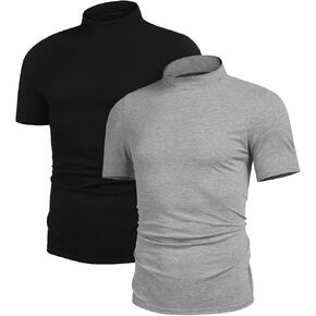 Poriff Men's Casual Mock Turtleneck Pullover Tops Short Sleeve Slim Fit T-Shirts Basic Solid Color Tees