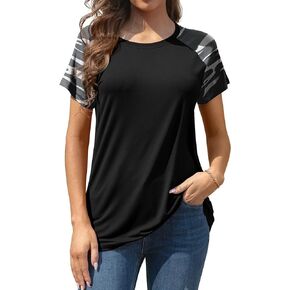 AYIFU Womens Summer Tops Short Sleeve Casual Trendy Shirts Print Raglan T Shirts